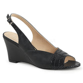 Pleaser Pink Label KIMBERLY-01SP Black Faux Leather Wedge Sandals - Shoecup.com